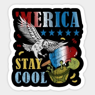 Merica Funny Eagle and Turtle Stay Cool Popsicle Sticker